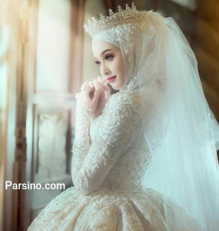 لباس عروس شیک , مدل لباس عروس با حجاب , لباس عروس آستین دار