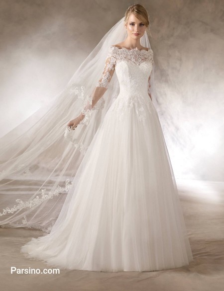 مدل لباس عروس شیک خارجی , لباس عروس تور و دنباله دار