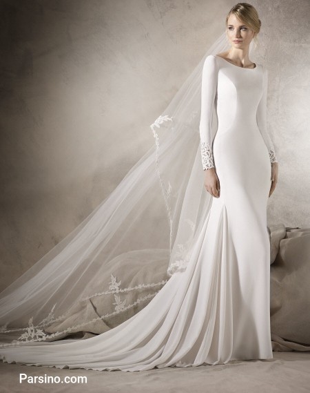 مدل لباس عروس اسپانیایی جدید , لباس عروس دنباله دار بلند