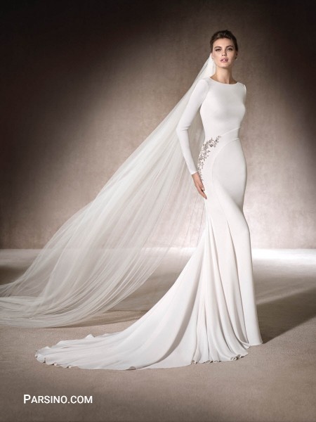 مدل لباس عروس گیپور و تور , لباس عروس دنباله دار