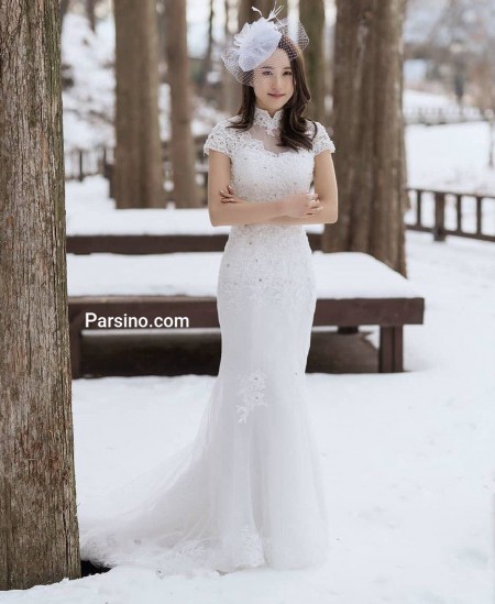 لباس عروس بدون آستین کره ایی زیبا