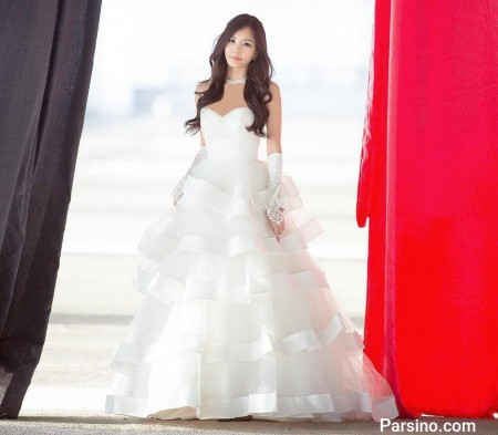 لباس عروس دکلته کره ایی زیبا دامن پفی