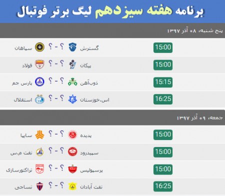 برنامه هفته سیزدهم لیگ برتر فوتبال خلیج فارس